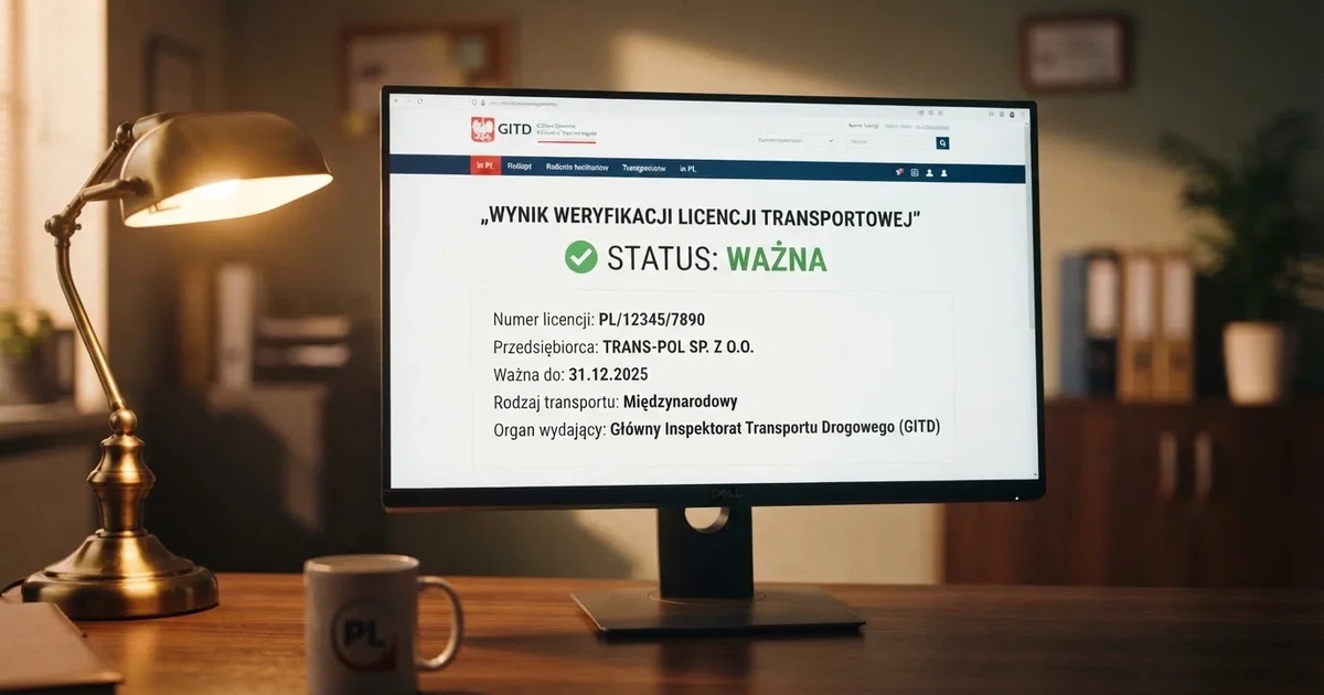 Zbliżenie ekranu z wynikiem wyszukiwania certyfikatu licencji na oficjalnym portalu regulatora, z widocznym numerem licencji i statusem